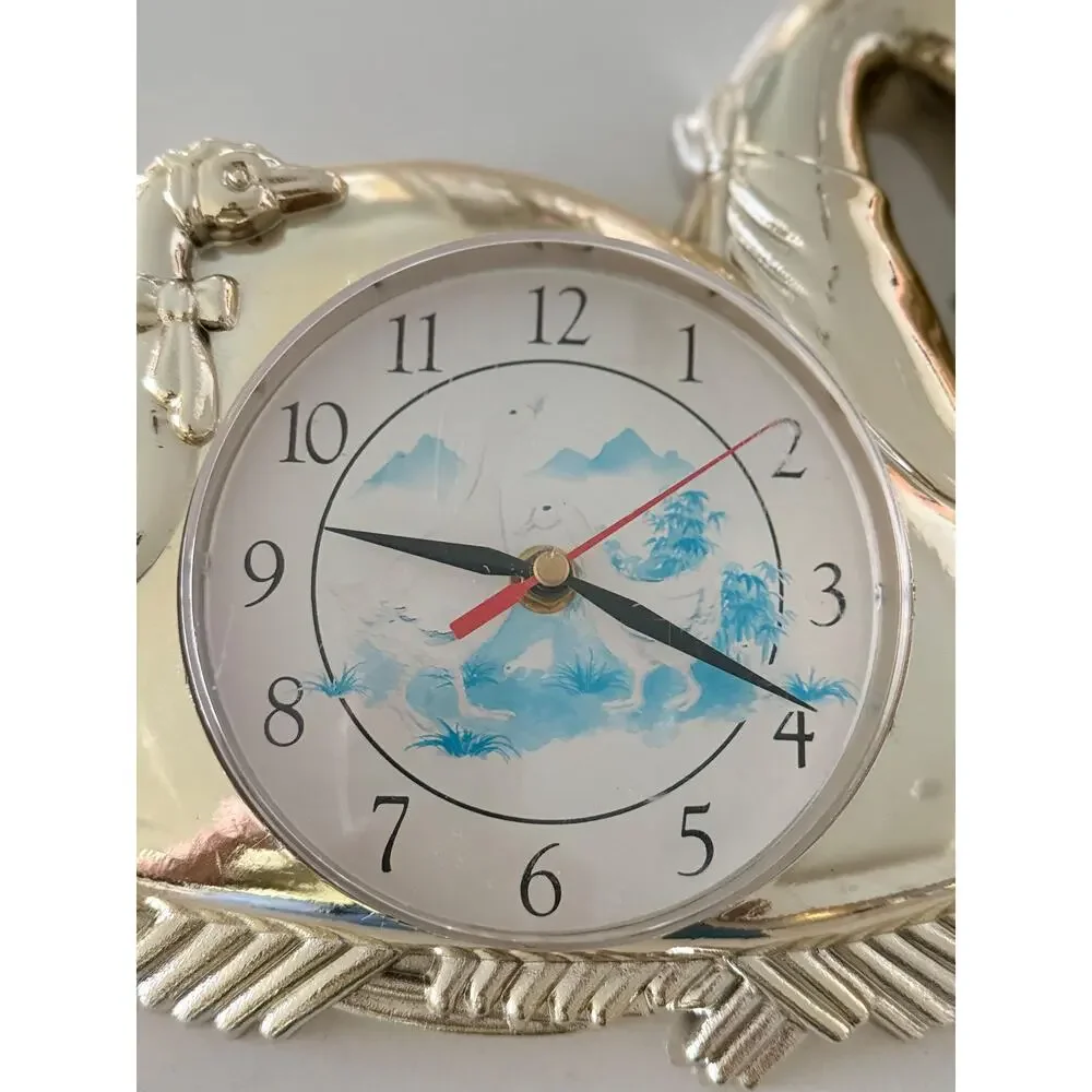 Vintage Kitsch Swan Wall Clock | Silver Tone Quartz Clock Working